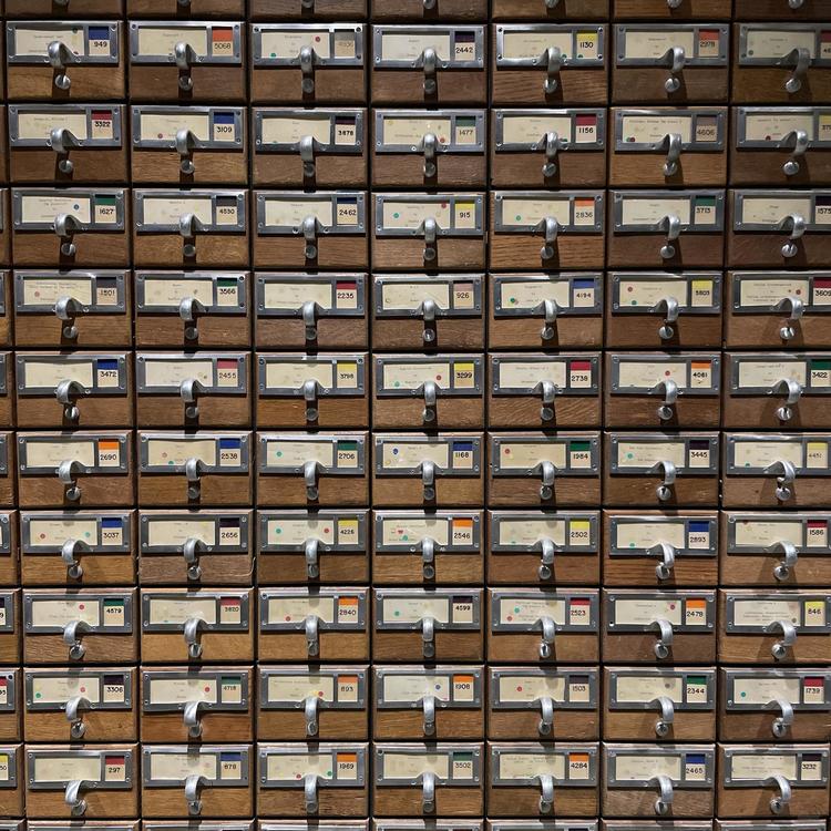 Exterior of an old library card catalog