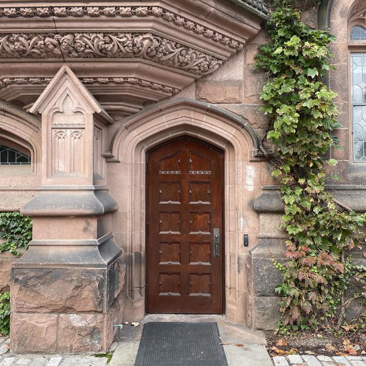 Mahogany door with Ivy on right